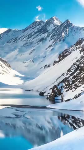 Ski in chile on a sunny day with lots of snow. South America. Time lapse vertical video.