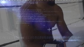 Boxer leaning tapping boxing gloves adjusting guard for defense with binary overlays drifting. Athlete, combat, digital, technology, strength, concentration, training - Powered by Shutterstock - Get 15% off with code: PIKWIZARD15