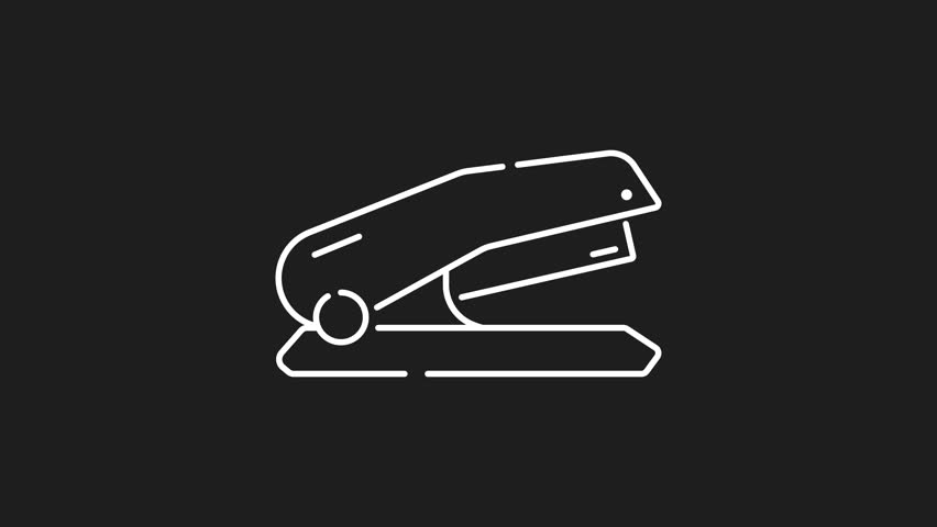 Stapler white line animation. Stapler icon animation for presentations, websites, or educational videos featuring a moving line drawing of a stapler in action. Great for officethemed designs.