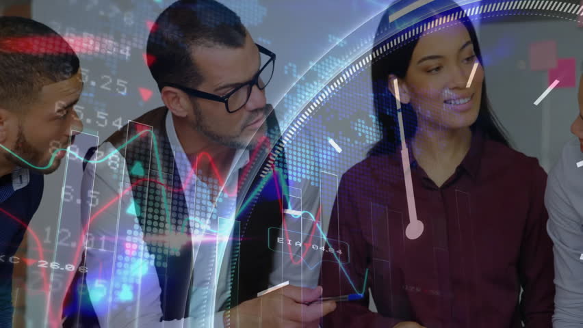 man pointing pen at smartphone initiating team analyzing urgent market data with pulsing graphs. Business, teamwork, technology, finance, collaboration, modern, professional - Powered by Shutterstock - Get 15% off with code: PIKWIZARD15