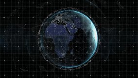 Upon rotating 3D globe launching beams and panels visualizing live global network data flow. Digital, technology, futuristic, data, connectivity, spatial, cyber - Powered by Shutterstock - Get 15% off with code: PIKWIZARD15