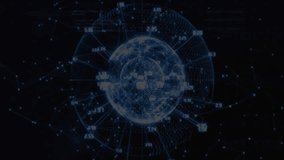 Dark UI showing holographic 3D globe rotating with binary flowing, mesh enveloping visualizing data. Cyberspace, data visualization, futuristic, technology, interface, information network, digital - Powered by Shutterstock - Get 15% off with code: PIKWIZARD15