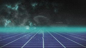 When binary digits appearing at top, purple neon grid pulsing, forming mountain representing data. Cyberspace, futuristic, holographic, digital, neon, abstract, immersive - Powered by Shutterstock - Get 15% off with code: PIKWIZARD15