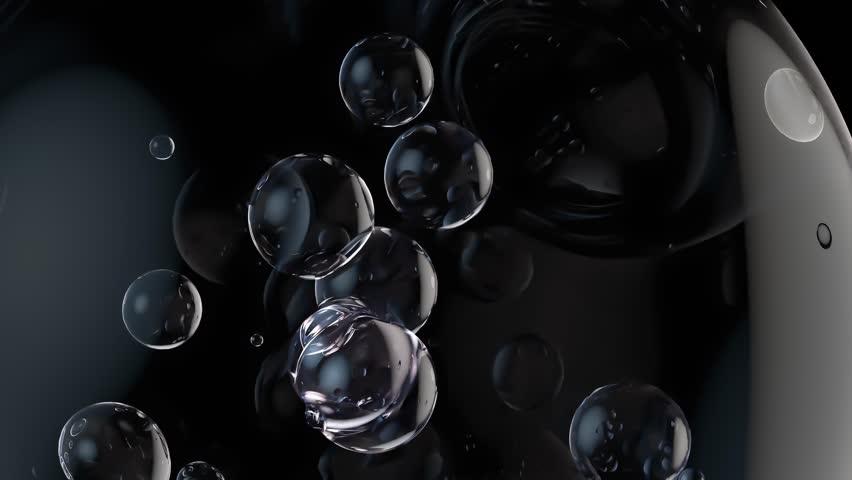 Realistic water bubble on black backdrop and green screen. Abstract liquid moving together or coming together. Animation, 3d render.