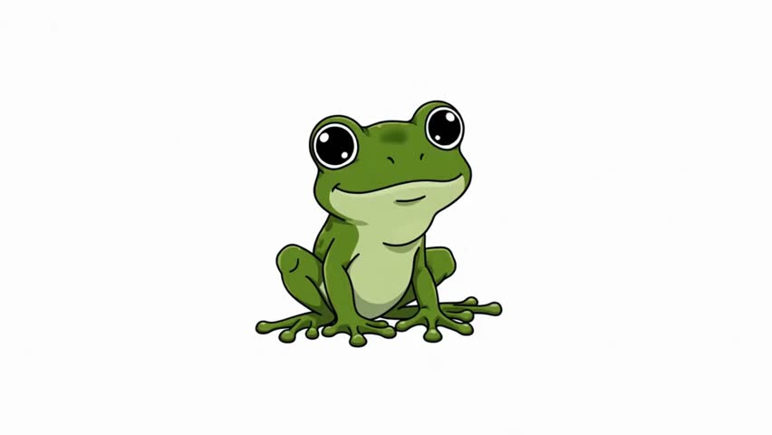 Green tree frog lo-fi 2D character animation. Cute amphibian. Tropical creature. Jungle wildlife. Rainforest animal. Treefrog toad animated animal cartoon 4K video isolated on white transparent