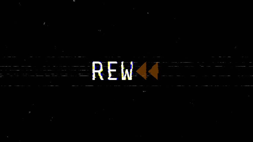 VHS video tape rewind screen on black background. REW VHS video tape,  4K Video Animation