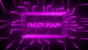 Glowing neon Electronic circuit board on black background .Technology connected pink lines with electronics elements on tech background. Computer motherboard with a chip, processor icon animation . - Powered by Shutterstock - Get 15% off with code: PIKWIZARD15