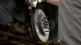 Auto mechanic installing new brakes with his tool on a modern vehicle. Close up shot  - Powered by Shutterstock - Get 15% off with code: PIKWIZARD15