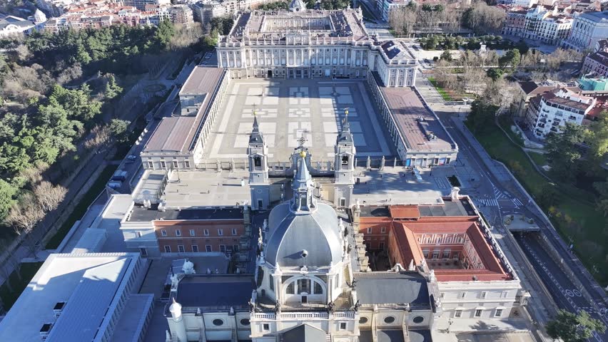 Royal Palace Of Madrid At Madrid In Community Of Madrid Spain. Medieval Buildings Landscape. Downtown District. Capital City Scenery. Royal Palace Of Madrid In Spain. Beautiful Cityscape.