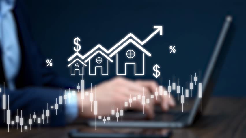 Modern Real Estate, Professional Analyzing Property Market Trends and Investment Percentages Using Digital Technology and Data in an Office Environment, 4k video clips