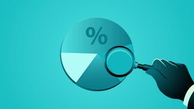 Businessman holding a magnifying glass to examine a pie chart with percentage symbol. Represents market share analysis, financial data review, business performance, and investment research. - Powered by Shutterstock - Get 15% off with code: PIKWIZARD15
