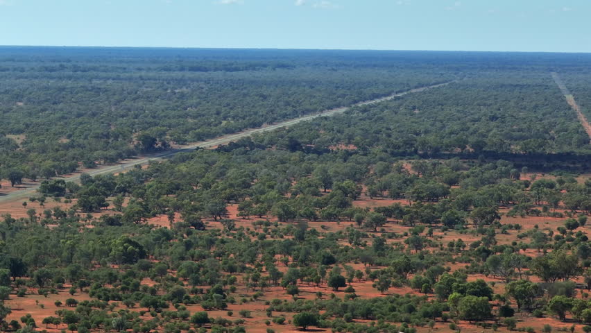 Aerial: Drone shot of Louth road in outback New South Wales, Australia