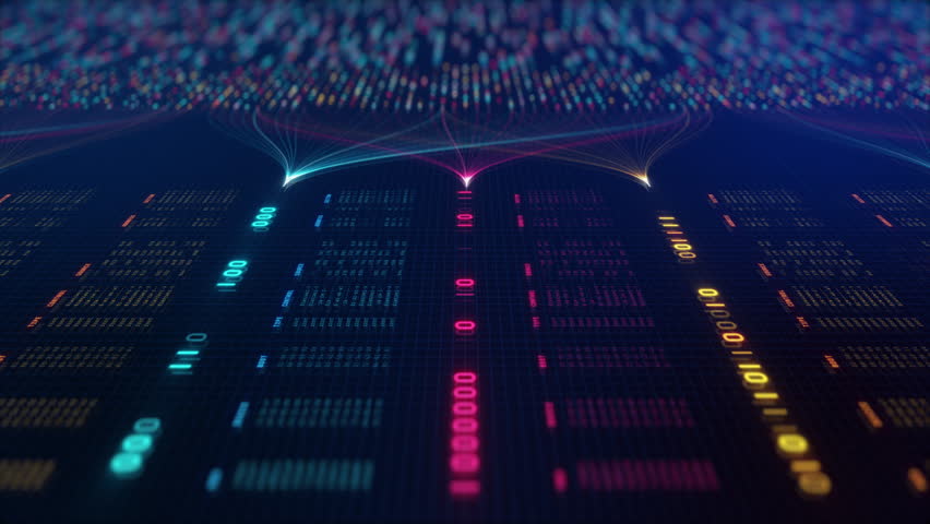 Big Data Analytics Neural Network Data Flow Visualization, AI Machine Learning, Quantum Computing, Binary Code Digital Grid, Futuristic Artificial Intelligence Technology Abstract Background