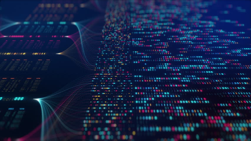 Big Data Analytics Neural Network Data Flow Visualization, AI Machine Learning, Quantum Computing, Binary Code Digital Grid, Futuristic Artificial Intelligence Technology Abstract Background