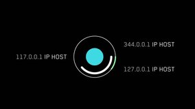 Animated sci-fi interface with a central circular scanner and changing IP HOST data readouts. HUD overlay for network, hacking, or technology concepts - Powered by Shutterstock - Get 15% off with code: PIKWIZARD15
