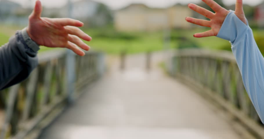 Fitness, friends and outdoor with fist bump, meeting or greeting for training wellness. Welcome, partnership and athlete together for park, team or introduction for personal trainer or runner club