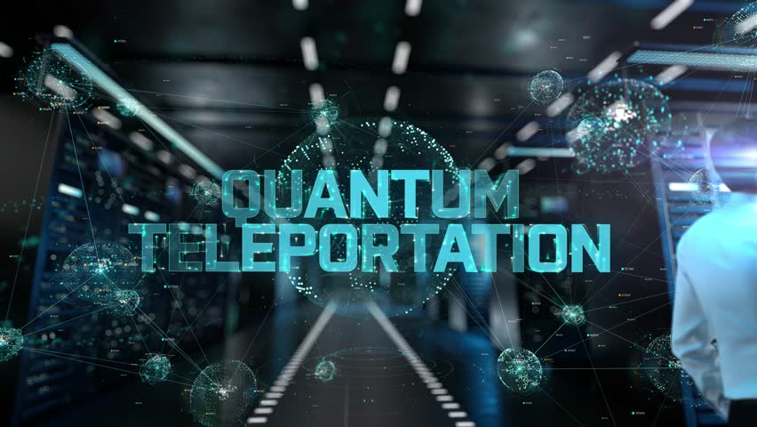 Quantum teleportation. IT Administrator Activating Modern Data Center Server with Hologram.