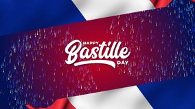 Happy Bastille Day Lettering Text Animation on blue background with firework. Great for Bastille day france Celebrations, Ceremonies, Festivals, greetings, and banners. Happy Bastille day 14th of july - Powered by Shutterstock - Get 15% off with code: PIKWIZARD15