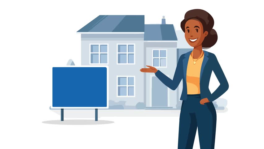 Smiling Real Estate Agent Presenting House for Rent, Flat Animated Style
