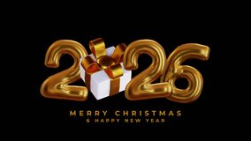 Golden foil balloons spelling “Happy New Year 2025” on a transparent background, featuring a beautiful 3D gift box. Perfect for New Year celebration designs. - Powered by Shutterstock - Get 15% off with code: PIKWIZARD15