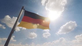 Germany Flag on a Flagpole with a cloudy blue sky background - Powered by Shutterstock - Get 15% off with code: PIKWIZARD15