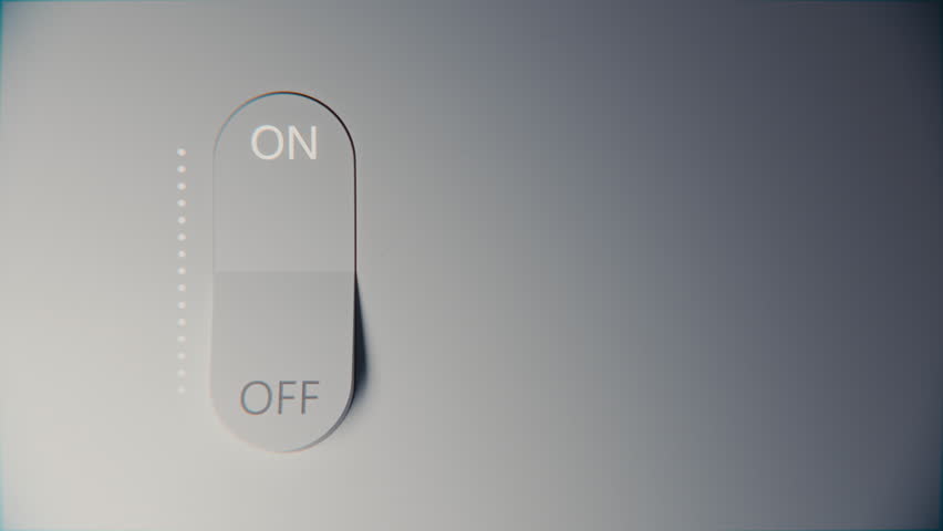 3D looped toggle switch cycling on and off with pink glow, minimal white plastic surface, abstract choices and decisions concept.