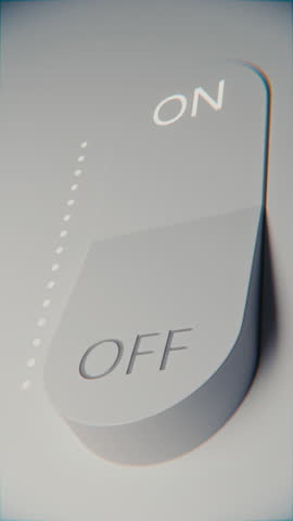 3D looped vertical toggle switch cycling on and off with pink glow, minimal white plastic surface, abstract choice and decision concept.