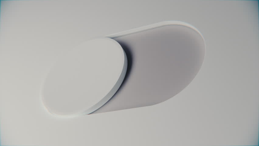 3D looped toggle switch sliding on and off with pink glow, minimal white plastic surface, choice and decision abstract concept.