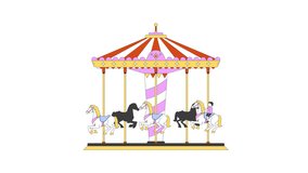 Young boy riding horse on spinning vintage carousel 2D character animation. Child on nostalgic merry go-round. Fair entertainment kid animated person cartoon 4K video isolated on white transparent - Powered by Shutterstock - Get 15% off with code: PIKWIZARD15