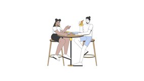 Gen z couple sharing pizza at outdoor table 2D characters animation. Multicultural friends laughing, eating pepperoni slices on date animated people cartoon 4K video isolated on white transparent - Powered by Shutterstock - Get 15% off with code: PIKWIZARD15
