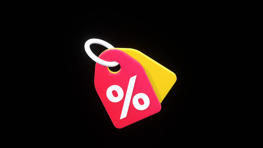 3D Looping Animation of Discount Tag for Online Sales, E-Commerce, and Marketing with Alpha Channel.