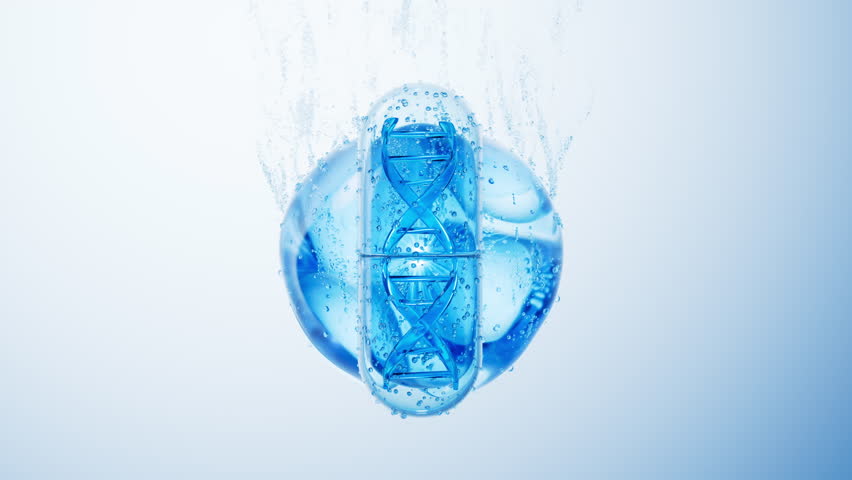 3D transparent capsule floating underwater with air bubbles. Ideal for pharmaceutical, medical, science, and wellness-themed video content and health product promotions.