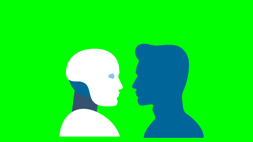 Artificial Intelligence VS Human. Difference between a robot and a man. Artificial intelligence vs human mind, new ideas, question marks, check mark tab. 2d flat animation. Alpha channel - Powered by Shutterstock - Get 15% off with code: PIKWIZARD15