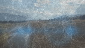 Farmland receiving data overlay with glowing network line fading in rectangles forming cloud icon. Agriculture, technology, digital, network, connectivity, innovation, rural - Powered by Shutterstock - Get 15% off with code: PIKWIZARD15