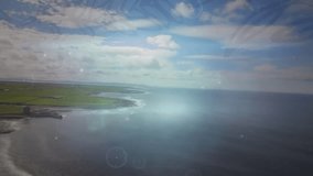 Starting with aerial view, digital overlays emerging and rotating over coastline for data display. Drone, visualization, technology, innovation, landscape, futuristic, data - Powered by Shutterstock - Get 15% off with code: PIKWIZARD15