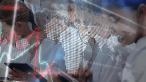 Schoolchildren tapping tablets launching world map with graphs as teacher guiding education data. Education, technology, digitallearning, classroom, data visualization, collaboration, innovation - Powered by Shutterstock - Get 15% off with code: PIKWIZARD15