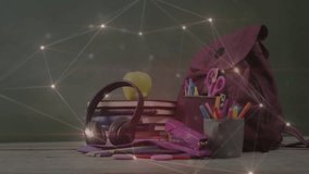 After pause network forming above desk supplies, pulsing drifting dimming to show network links. Technology, innovation, education, digital, connectivity, futurism, creativity - Powered by Shutterstock - Get 15% off with code: PIKWIZARD15