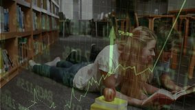 Tutor and student studying finance while flipping book page animating rising green chart in library. Education, mentorship, learning, growth, literacy, academia, development - Powered by Shutterstock - Get 15% off with code: PIKWIZARD15