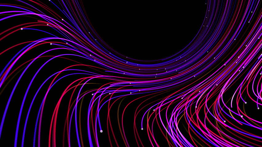 Abstract dynamic optic fiber data stream animation with flowing lines and glow effect, perfect for technology, network or digital communication themes, transparent background with alpha channel