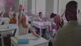 Teacher presenting brain model in classroom, students raising hands for answering science question. Education, classroom, learning, teaching, students, comprehension, academic - Powered by Shutterstock - Get 15% off with code: PIKWIZARD15