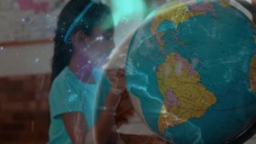 Girl and boy spinning globe, initiating starfield overlay while writing school notebook with pencil. Educational, exploration, science, curiosity, inspiration, multicultural, creative - Powered by Shutterstock - Get 15% off with code: PIKWIZARD15