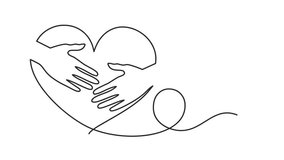 Animated self drawing of continuous line draw hand hugging heart, hug. Full length one line animation. 4K - Powered by Shutterstock - Get 15% off with code: PIKWIZARD15