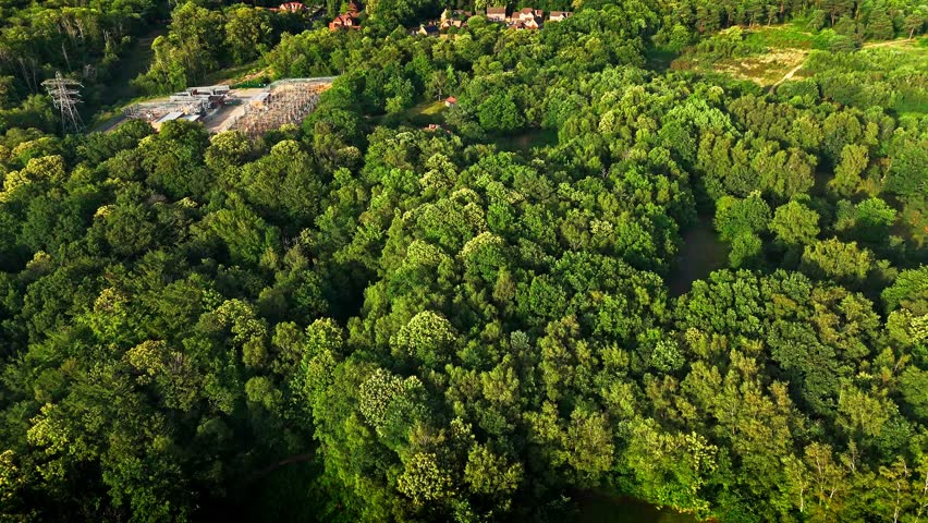 Aerial Suburban Forest Flyover Drone Footage With Powerstation 