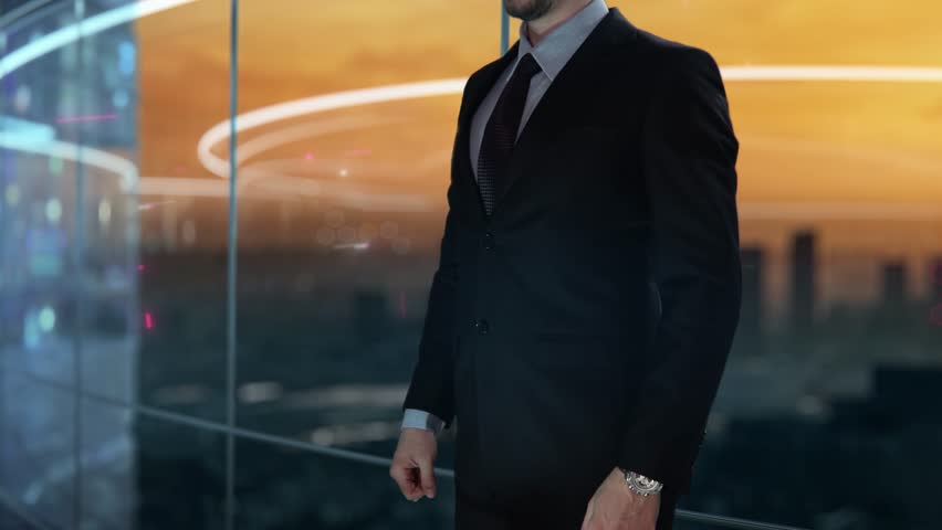 Businessman with Hybrid cloud management hologram concept