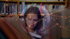 Female student opening book in library causing rotating globe overlay with code enhancing learning. Education, learning, knowledge, technology, innovation, research, literacy - Powered by Shutterstock - Get 15% off with code: PIKWIZARD15