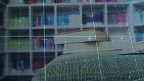 Grid overlay drifting over ottoman as right-hand book rising and opening pages to reveal contents. Study, library, literature, knowledge, exploration, research, reading - Powered by Shutterstock - Get 15% off with code: PIKWIZARD15