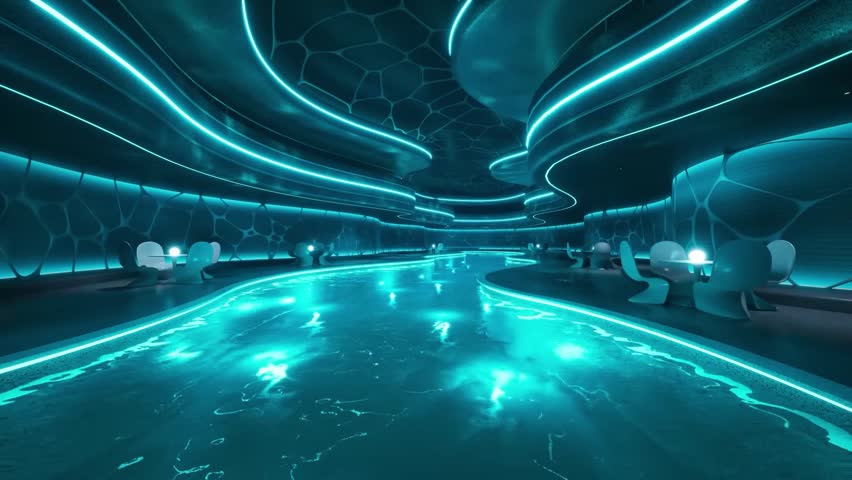 This neon pool glows like a dream rendered using 3Ds Max. 3D visualization. Looping animation