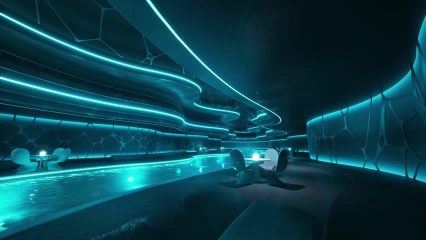 Luxury reimagined in neon curves and light rendered using 3Ds Max. 3D visualization. Looping animation