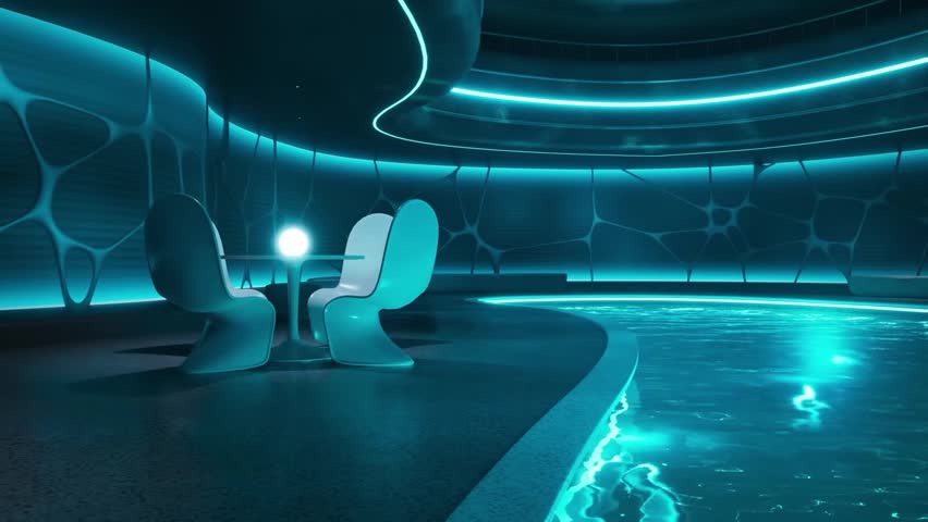 Where the pool is art and the chairs are sculpture rendered using 3Ds Max. 3D visualization. Looping animation