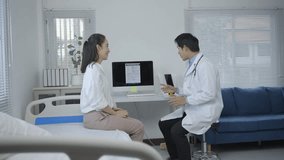 Doctor shaking hands with happy patient after giving good news about her health in hospital room - Powered by Shutterstock - Get 15% off with code: PIKWIZARD15